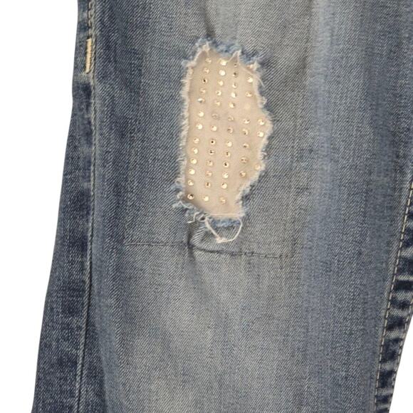 True Religion Nat Clr Crystal Pave Bootcut Horse Shoe  Flaps Back Pocket Size 29 - Picture 3 of 12